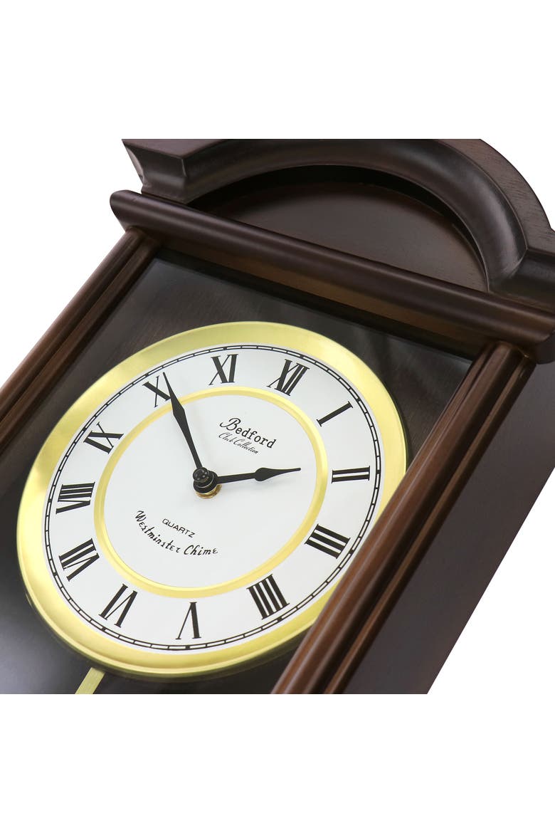 George 22in Chestnut Wood Chiming Pendulum Wall Clock, Alternate, color, Chestnut