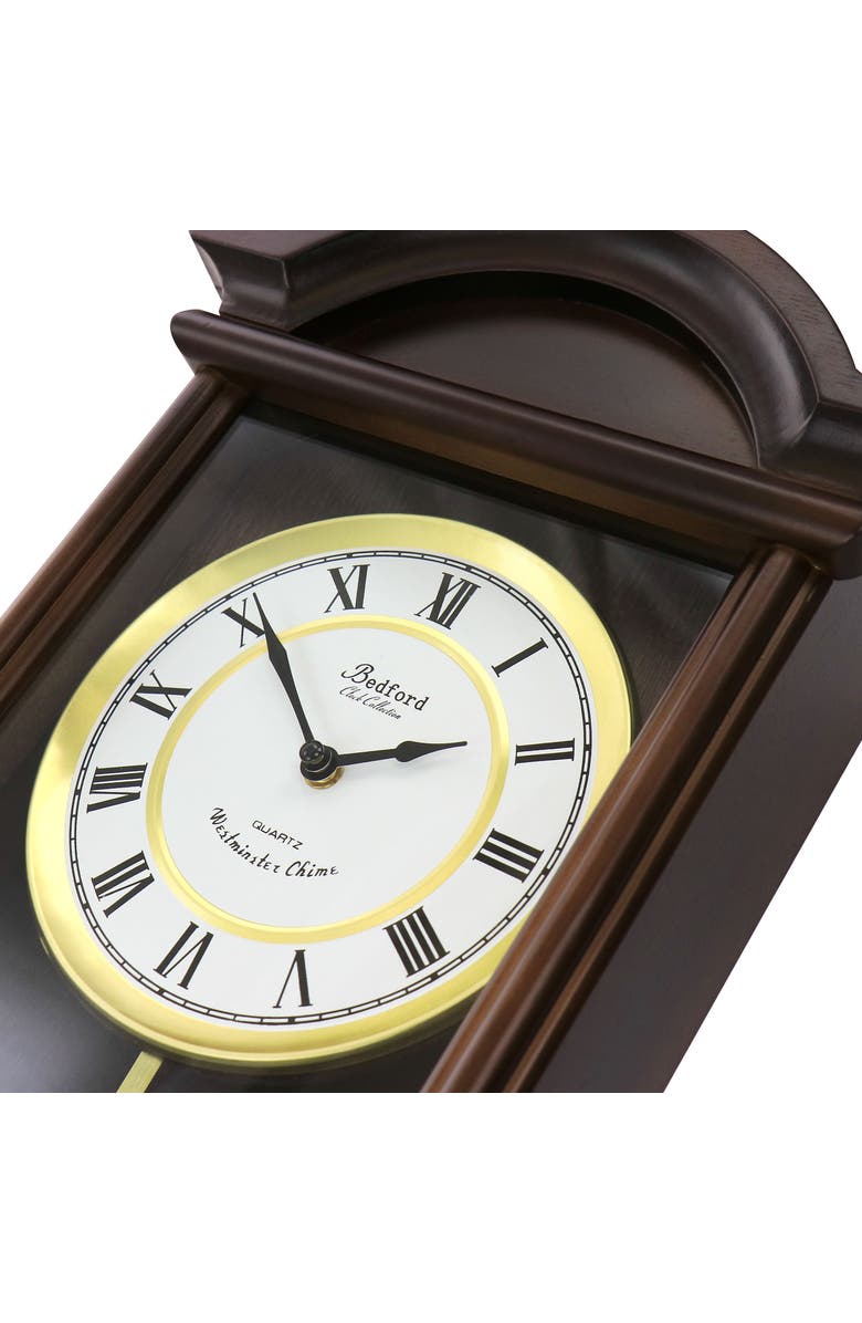 Bedford Clock Collection George 22in Chestnut Wood Chiming Pendulum Wall Clock, Alternate, color, Chestnut