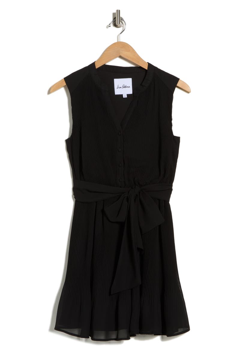 Pleated Tie Waist Dress, Alternate, color, BLACK