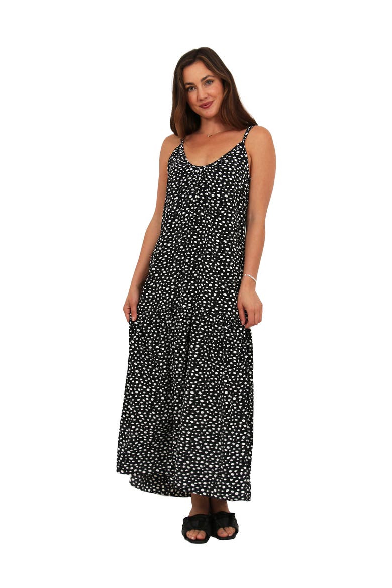 Womens Essential Dots Print Scoop Neck Spaghetti Strap Pocket A-Line Maxi Dress, Main, color, Black Multi