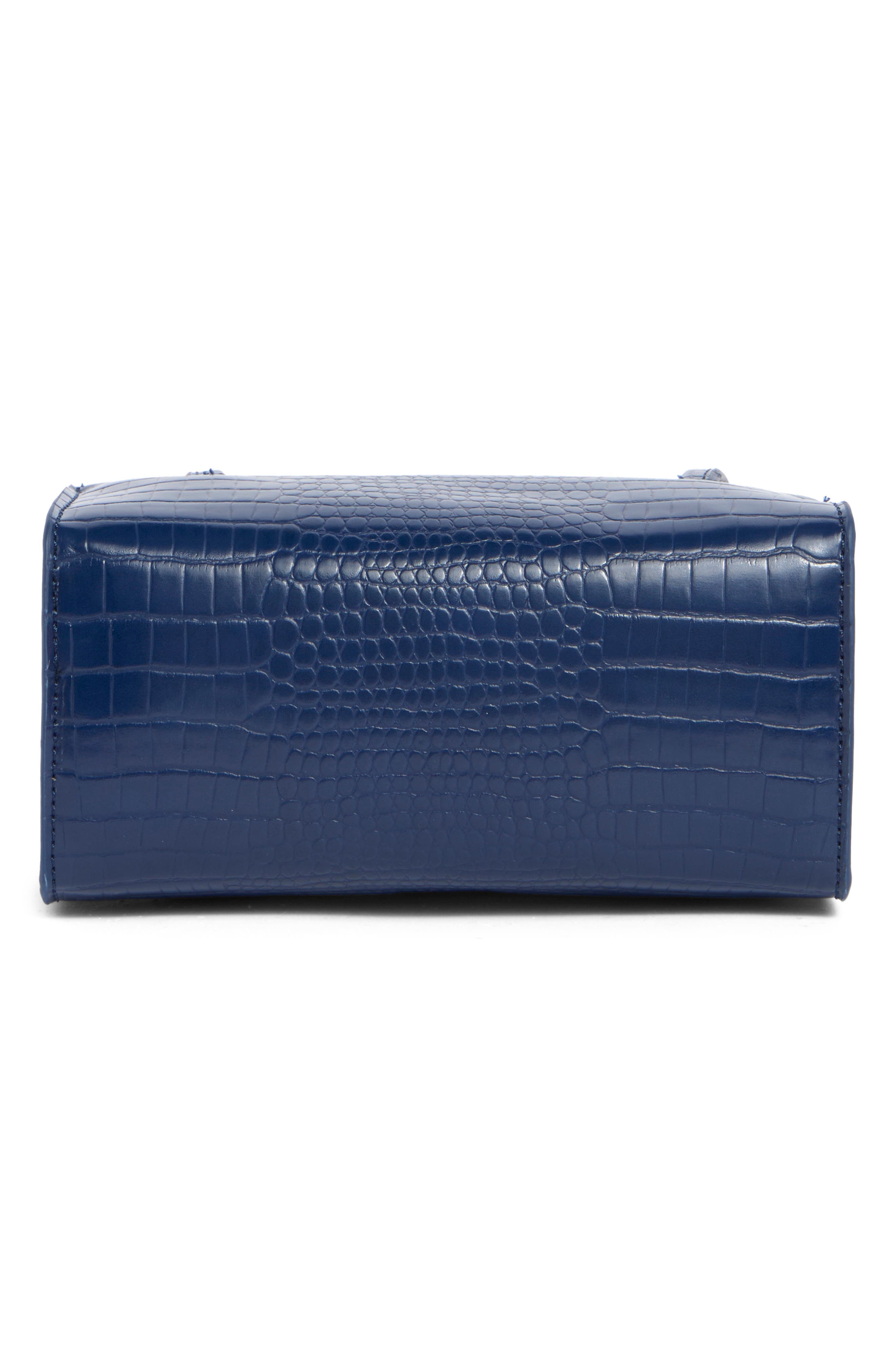 Mini Croc Embossed Faux Leather Barrel Bag, Alternate, color, DEEP NAVY