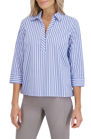 Foxcroft Sophia Stripe Three-quarter Sleeve Stretch Tunic