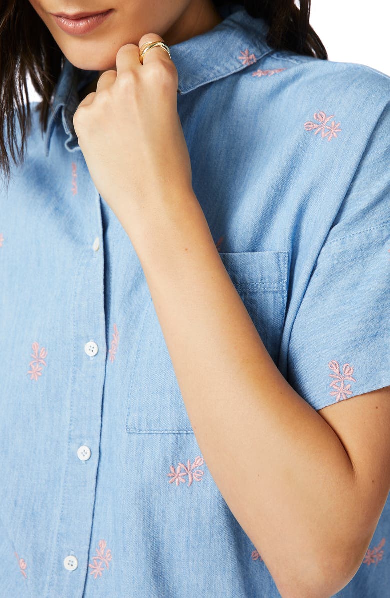 Court & Rowe Embroidered Short Sleeve Cotton Chambray Shirt, Alternate, color,