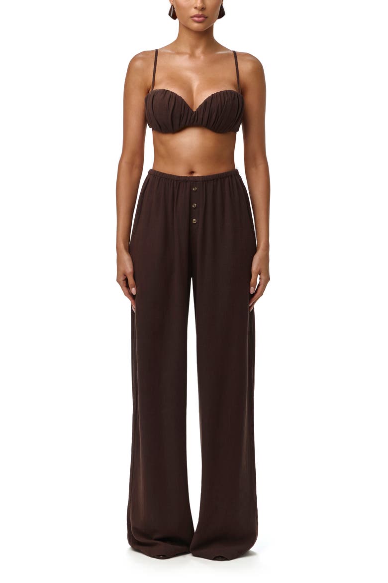 Ruched Spaghetti Strap Bralette, Alternate, color, DARK CHOCOLATE