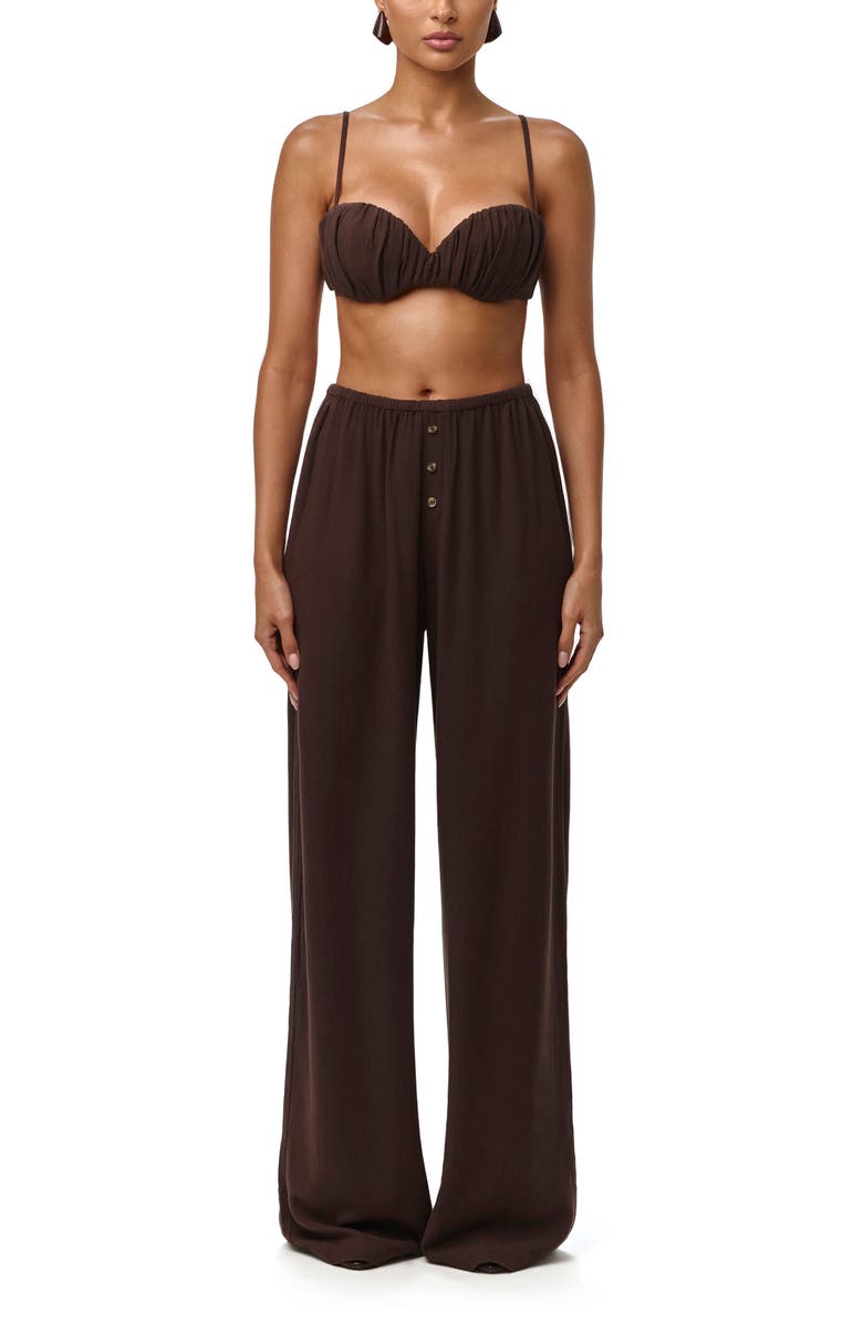 Naked Wardrobe Ruched Spaghetti Strap Bralette, Alternate, color, Dark Chocolate
