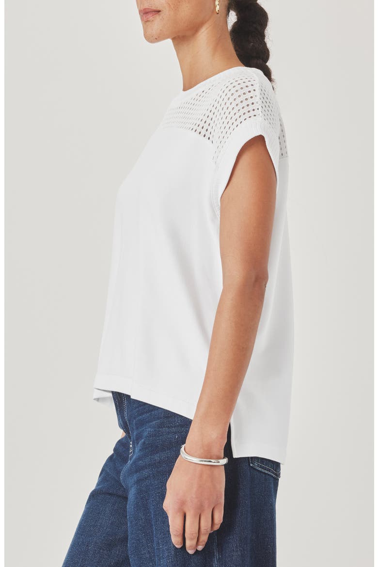 Jada Pointelle Cap Sleeve T-Shirt, Alternate, color, WHITE