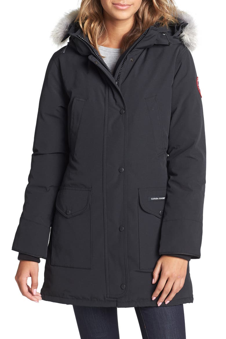 Trillium Regular Fit Down Parka with Genuine Coyote Fur Trim, Alternate, color, BLACK