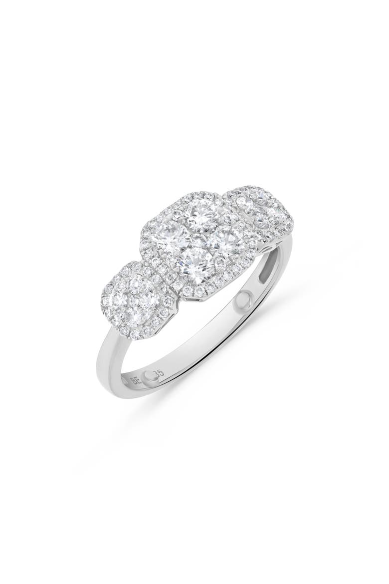 Triple Cushion-Shaped Round Diamond Cluster Ring in 14K White Gold, Alternate, color, 14K White Gold