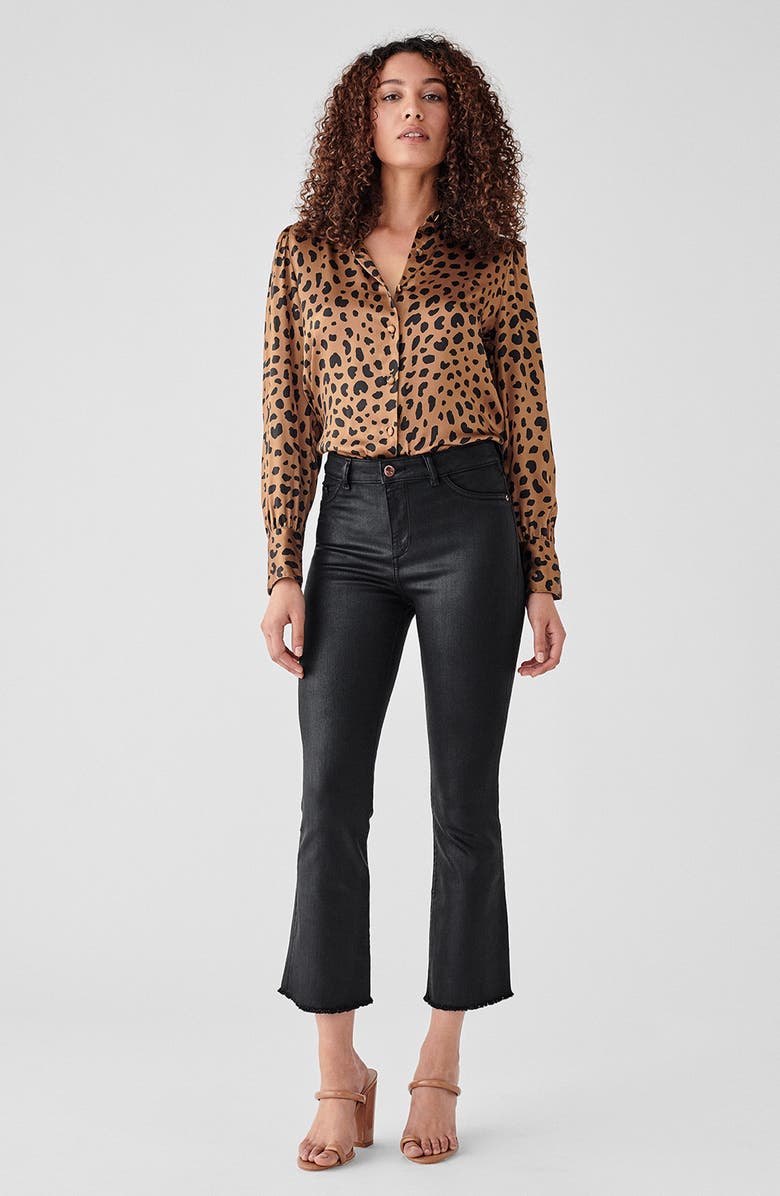 DL1961 x Marianna Hewitt Instasculpt Bridget Coated High Waist Fray Crop Bootcut Jeans, Alternate, color, 