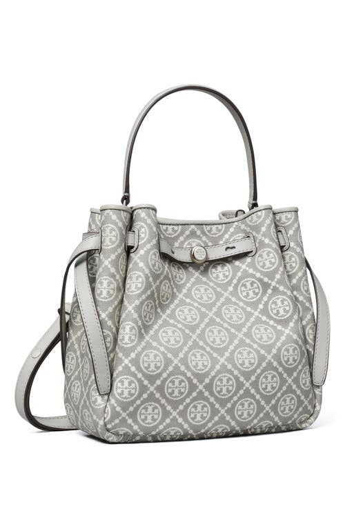Tory Burch Romy Pebble Leather Bucket Bag In Gray