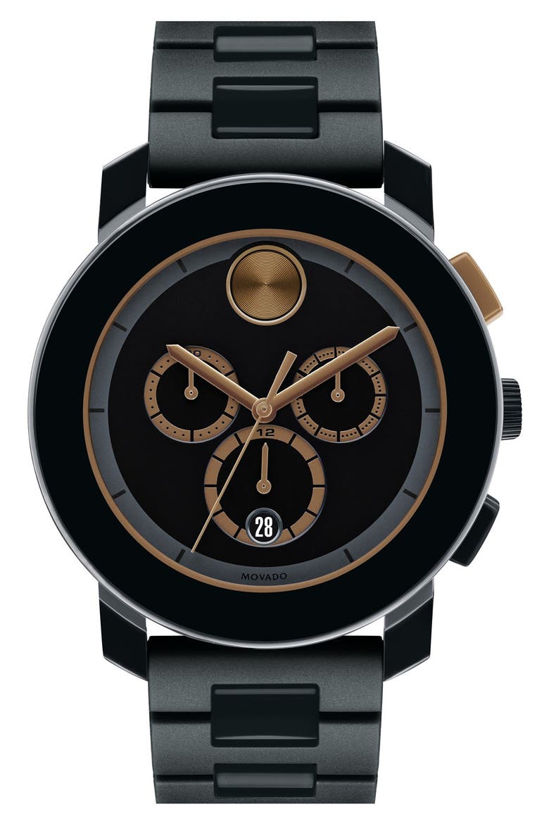 'Bold' Chronograph Bracelet Watch, 44mm, Main, color, BLACK