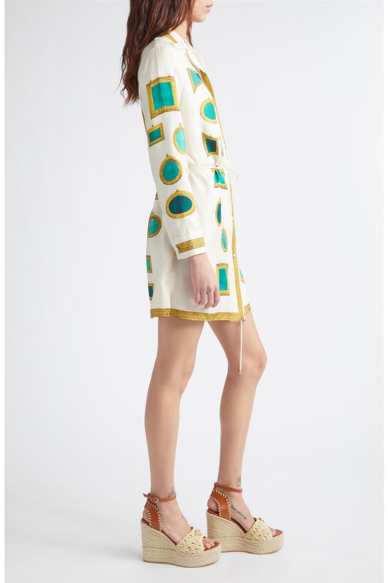 Print Long Sleeve Silk Twill Shirtdress, Alternate, color, IVORY EMERALD