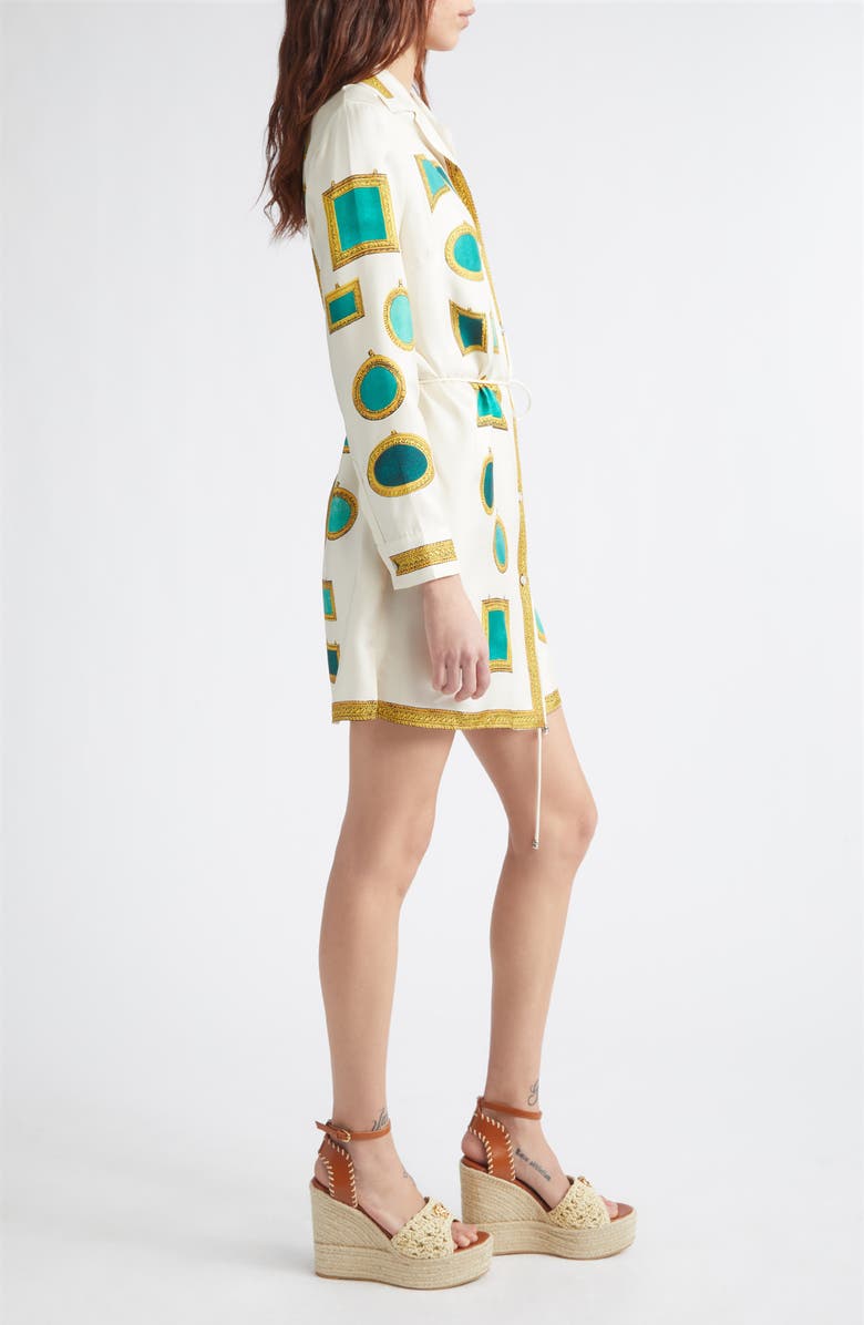 Versace Print Long Sleeve Silk Twill Shirtdress, Alternate, color, Ivory Emerald