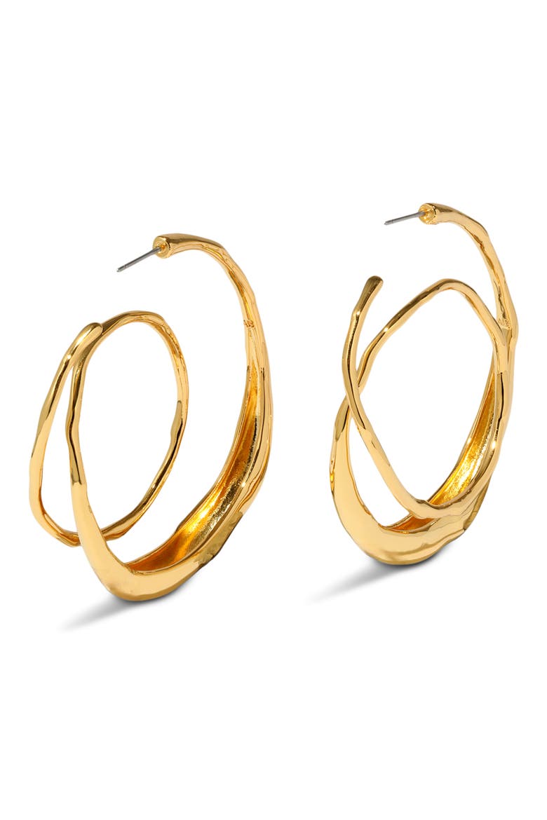 Molten Spiral Hoop Earrings, Alternate, color, GOLD