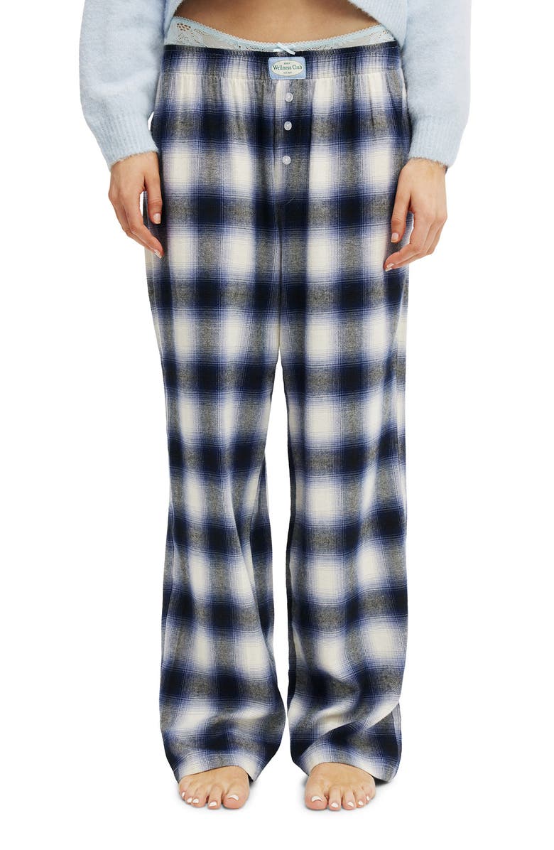 COTTON ON BODY Women's Flannel Wide Leg Pant, Main, color, Navy White Check