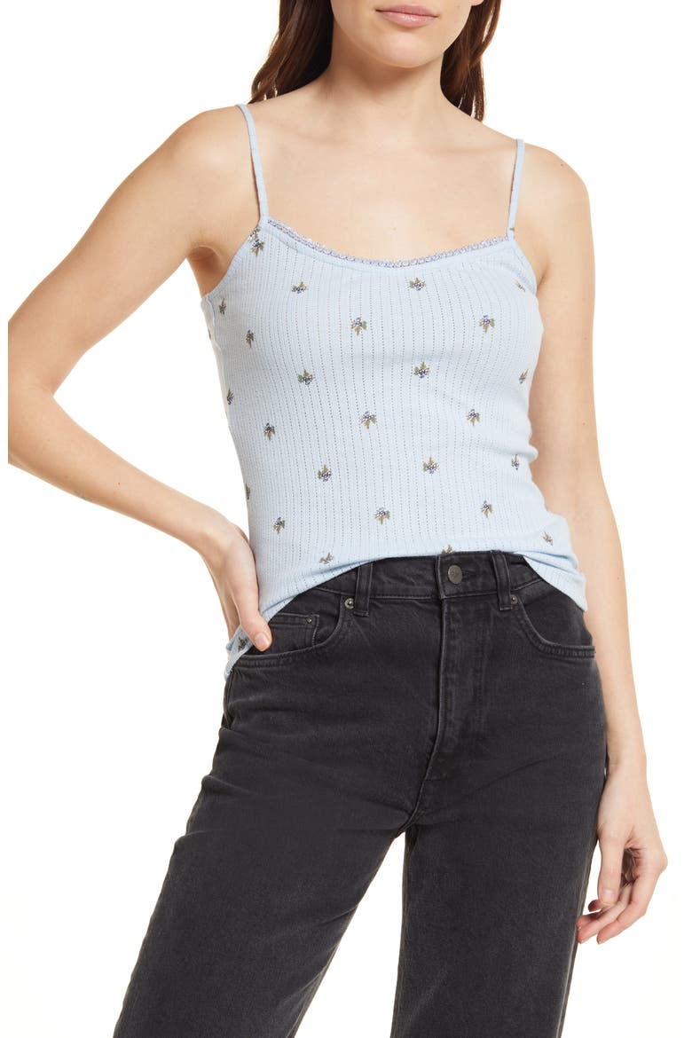 Pointelle Camisole, Main, color, BLUE SKYWAY MINIBLOOM