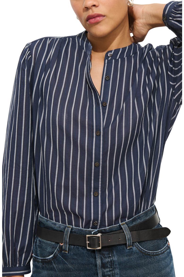 Ali Stripe Cotton Voile Button-Up Shirt, Alternate, color, NAVY STRIPE