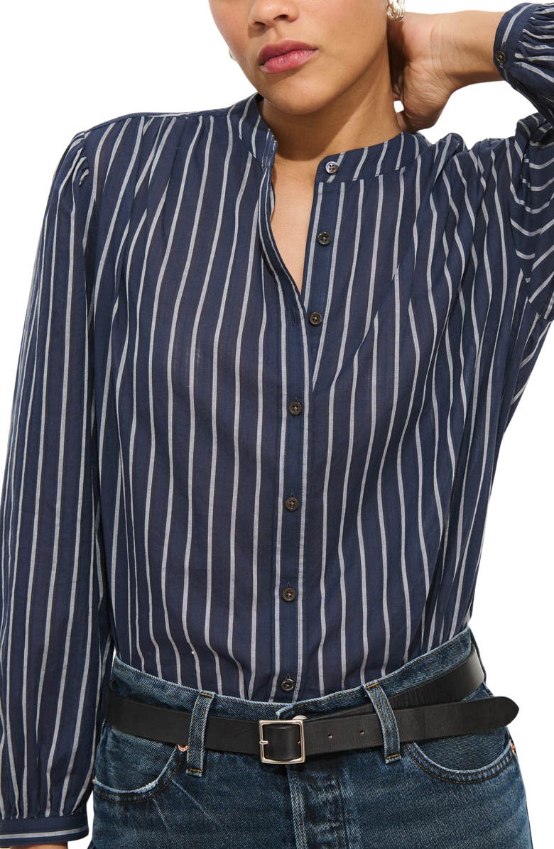 Alex Mill Ali Stripe Cotton Voile Button-Up Shirt, Alternate, color, Navy Stripe