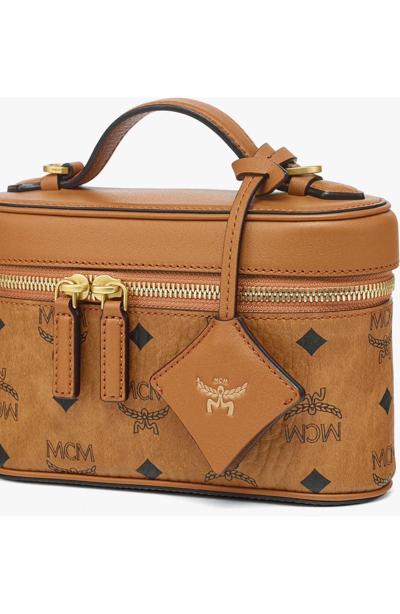 MCM Aren Vanity Case in Visetos Leather Mix, Alternate, color, Cognac