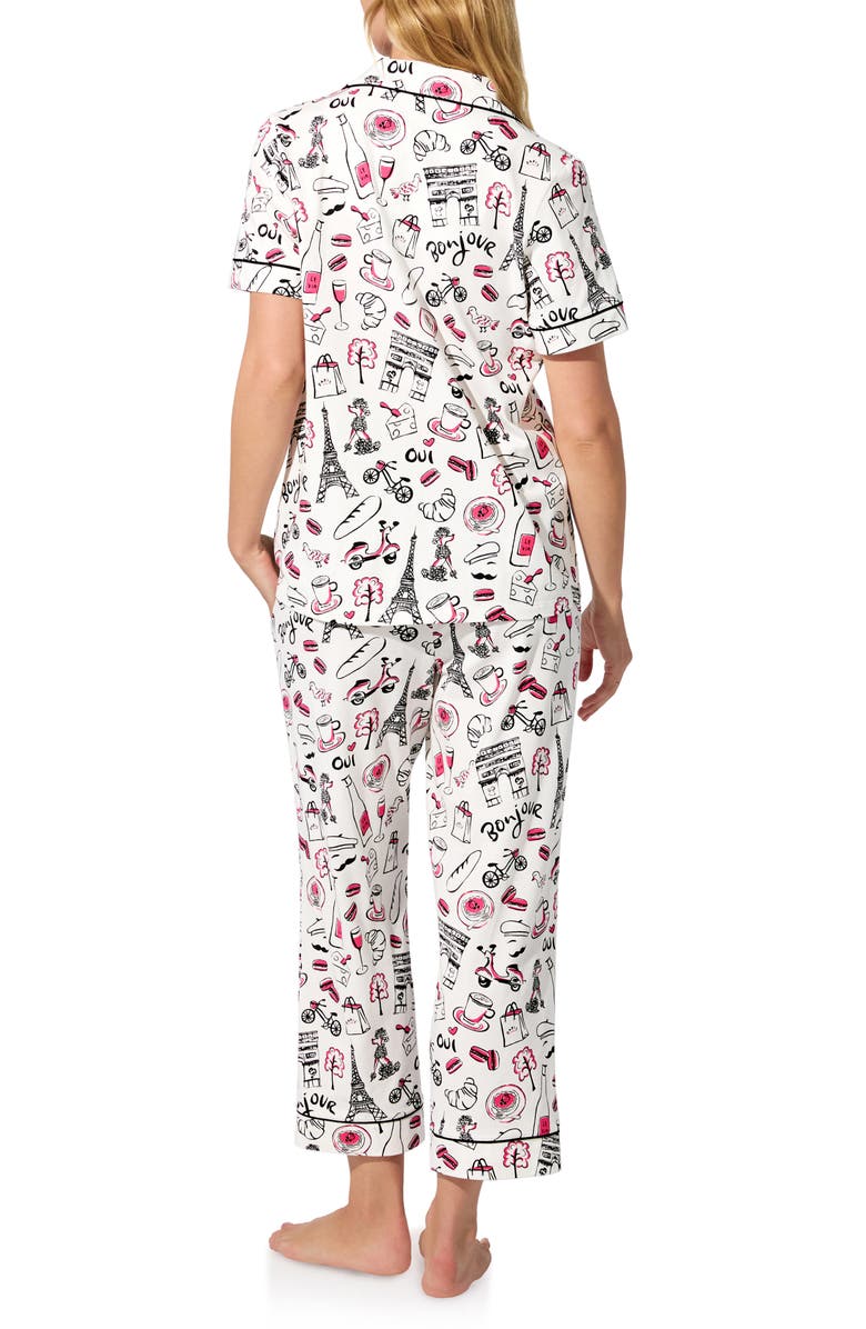 BedHead Pajamas Print Stretch Organic Cotton Jersey Crop Pajamas, Alternate, color, Bonjour Paris