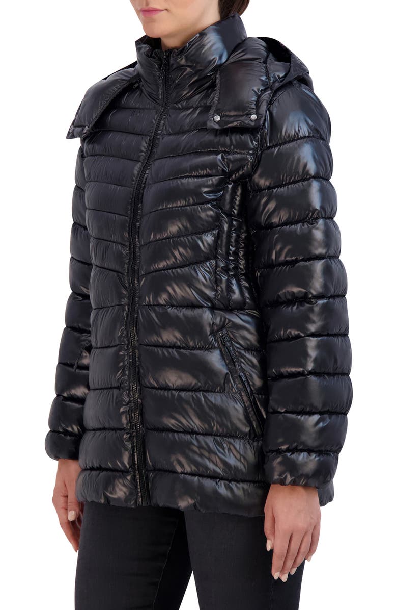Cole Haan Pearlized Mixed Quilt Hooded Puffer Coat, Alternate, color, 