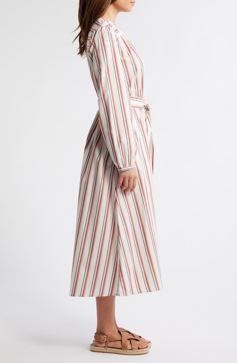 Caslon<sup>®</sup> Smocked Shoulder Long Sleeve Cotton Midi Dress, Alternate, color, Ivory- Red Audrey Stripe