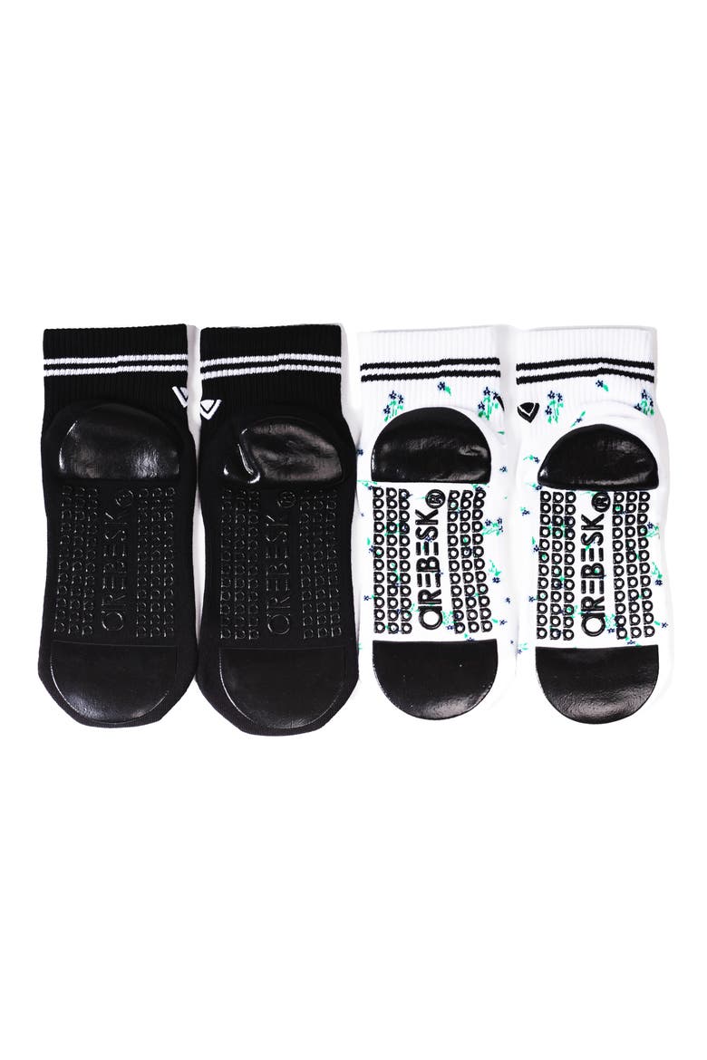 Assorted 2-Pack Gripper Ankle Socks, Alternate, color, BLUE FLOWER- BLACK