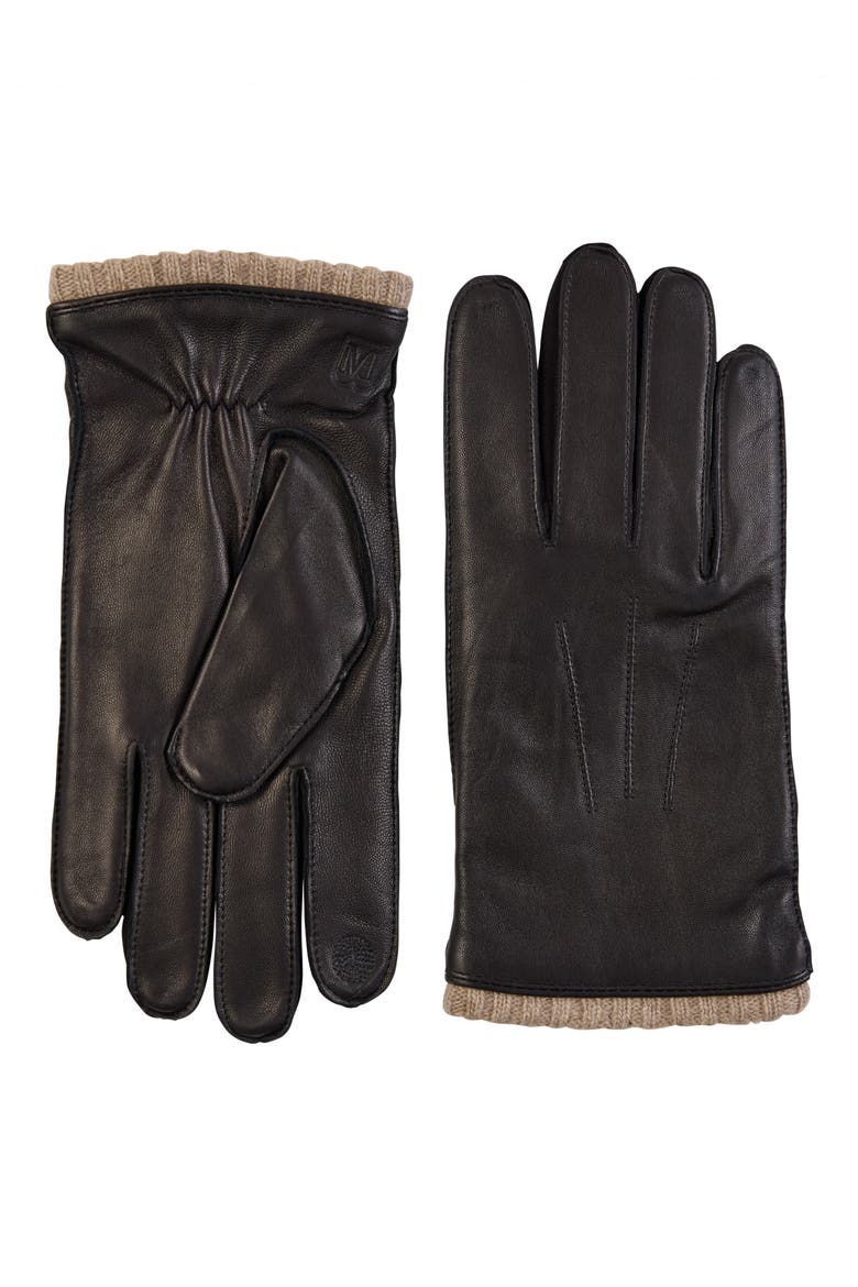 Touch Tech Cashmere Lined Leather Gloves, Main, color, BLACK