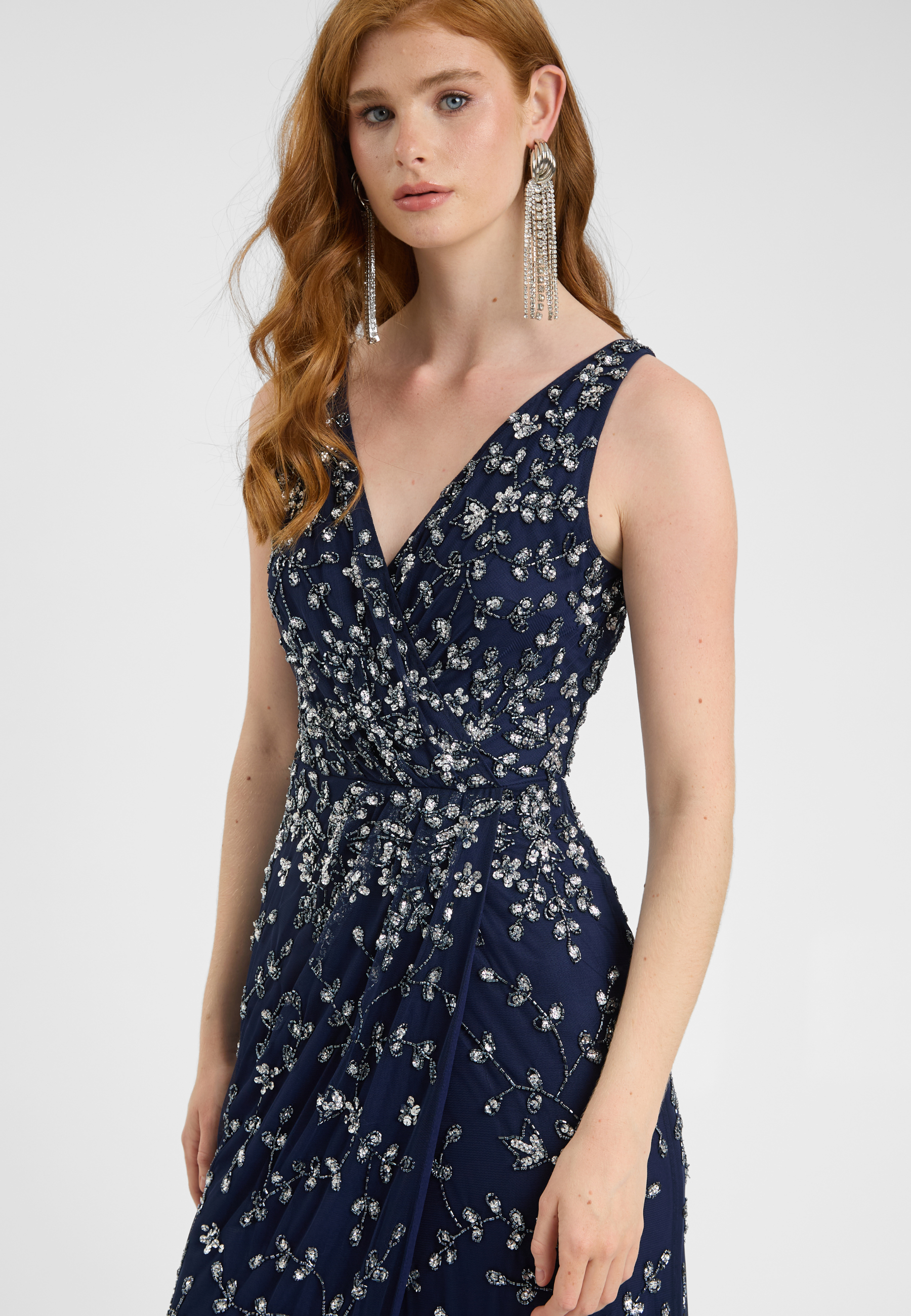 Embellished Sequin Beaded Maxi Dress With Wrap Bottom - image 2