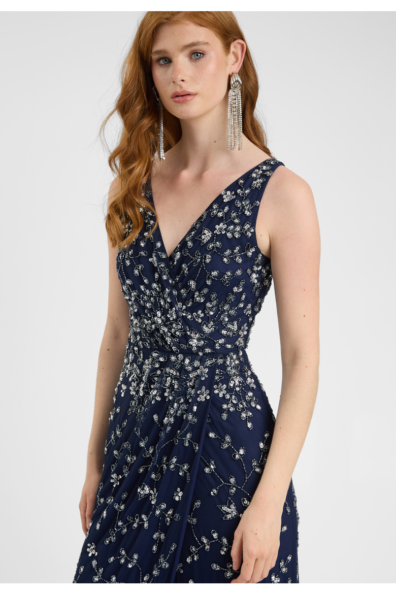 Embellished Sequin Beaded Maxi Dress With Wrap Bottom, Alternate, color, MID NIGHT BLUE