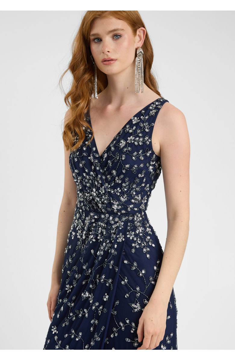 BEAUUT Embellished Sequin Beaded Maxi Dress With Wrap Bottom, Alternate, color, Mid Night Blue