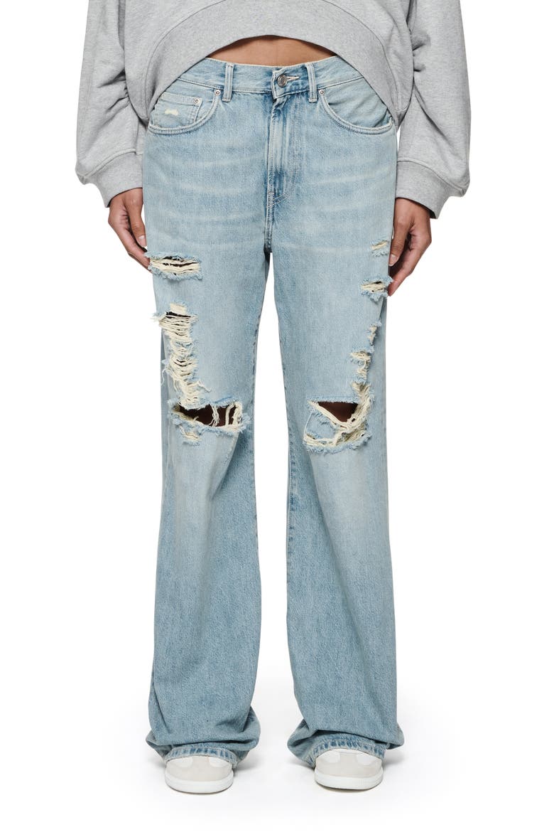 Destroyed Wide Leg Jeans, Main, color, LT INDIGO