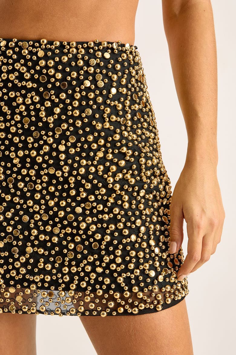 Stud Embellished Mini Skirt, Alternate, color, Gold