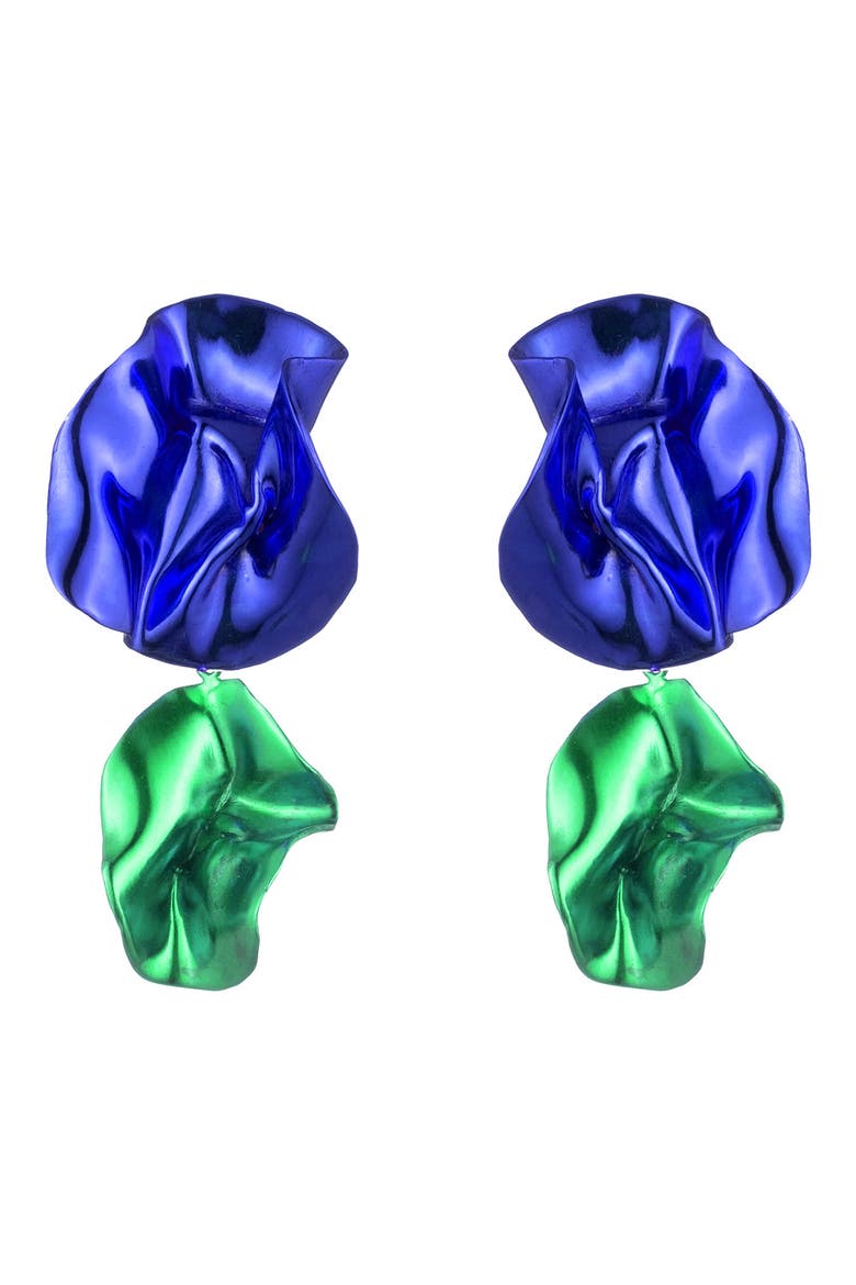 Flashback Fold Drop Earrings, Main, color, COBALT EMERALD