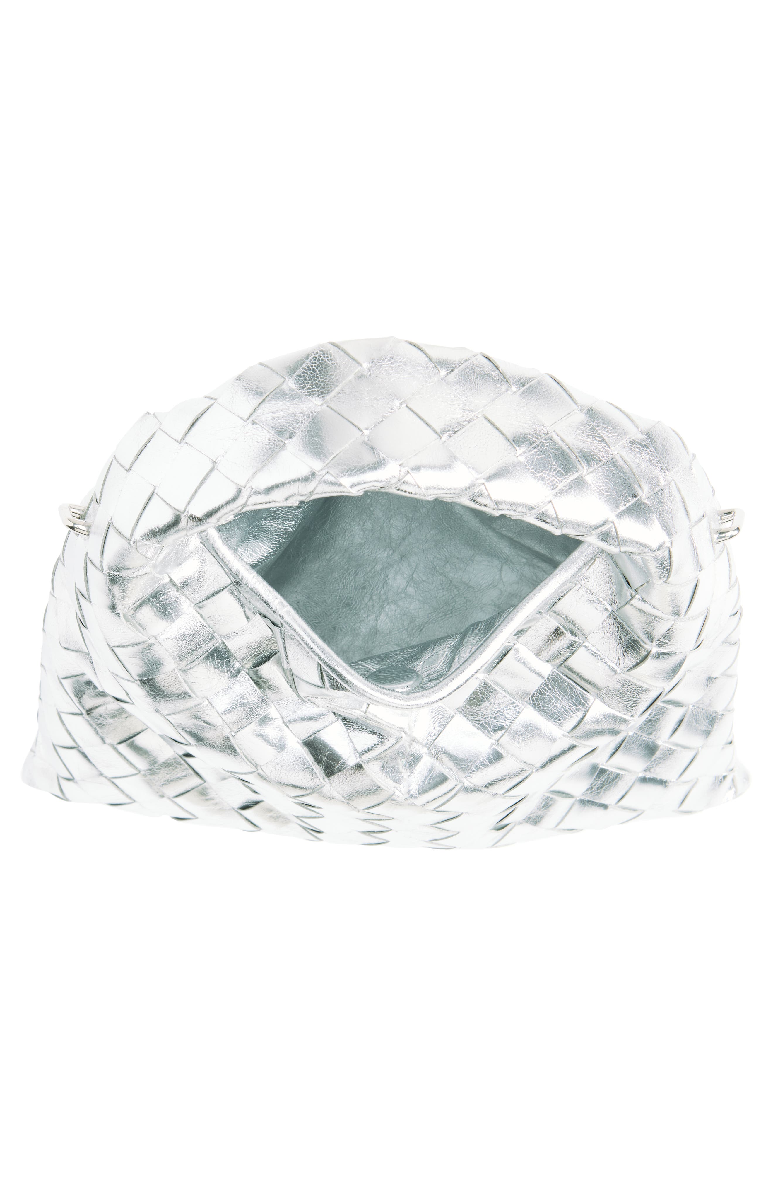 Bottega Veneta Mini Hop Mirror Intrecciato Leather Hobo Bag, Alternate, color, 8101 Silver/ Silver