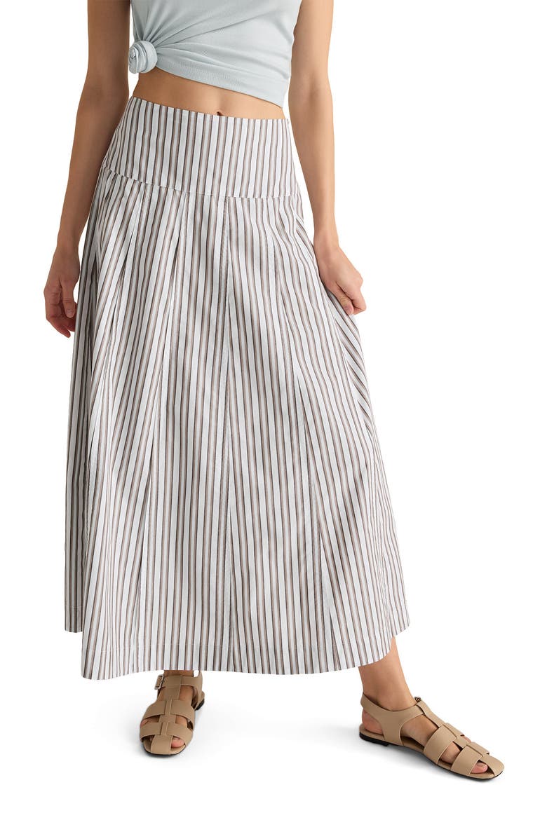 Organic Cotton Poplin Stripe Drop Waist Skirt, Main, color, Woven Multi Stripe Coffee