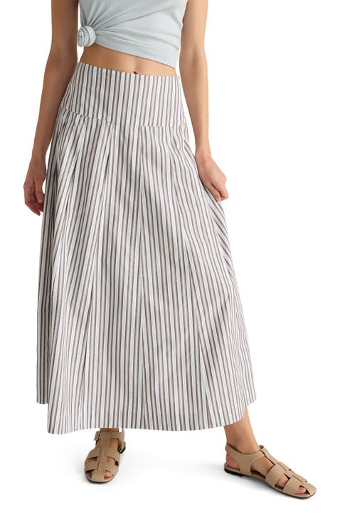 Organic Cotton Poplin Stripe Drop Waist Skirt