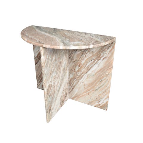 Patrice 20" Art Deco Minimalist Natural Marble Handmade Demilune Side Table