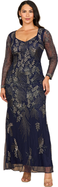 LARA New York Long Sleeve Queen Anne Beaded Gown