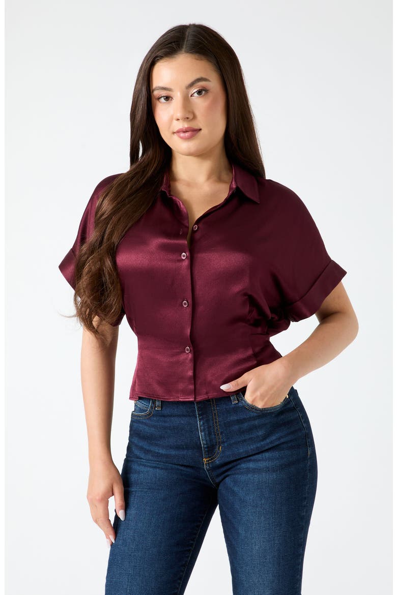 Julie Satin Tie Front Shirt, Alternate, color, BURGUNDY