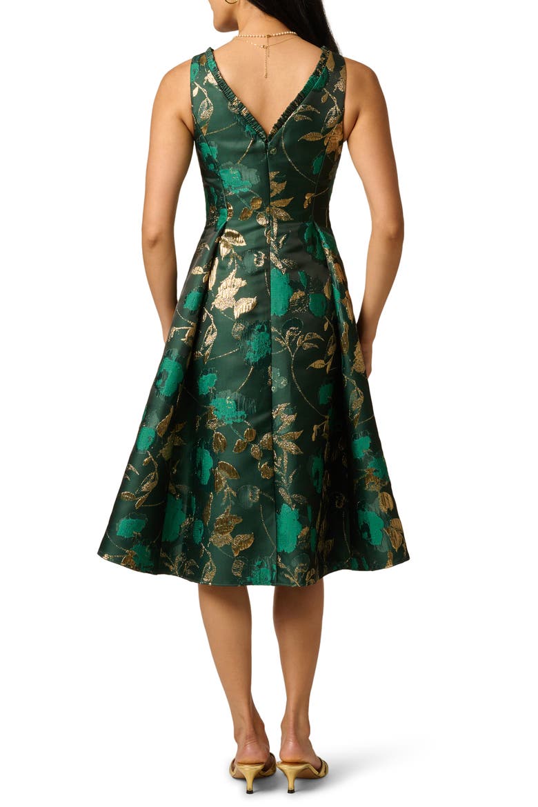 Metallic Jacquard Fit & Flare Cocktail Dress, Alternate, color, HUNTER GOLD
