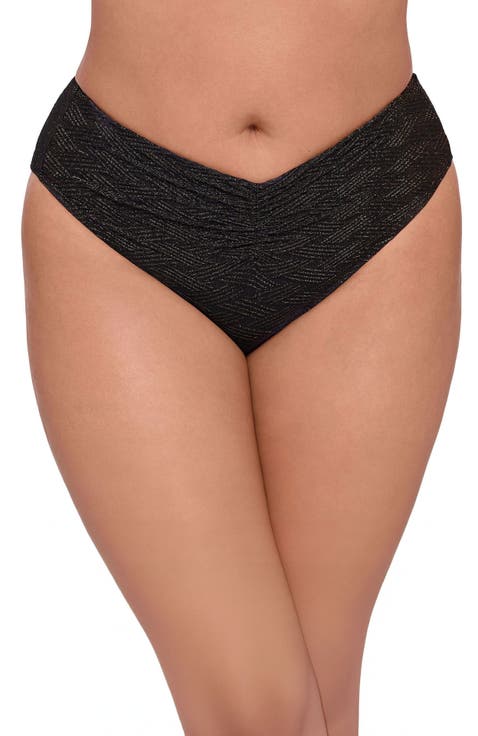 Smoothing and Sculpting Basket Weave Cinch Front High Cut Bikini Swimsuit Bottoms