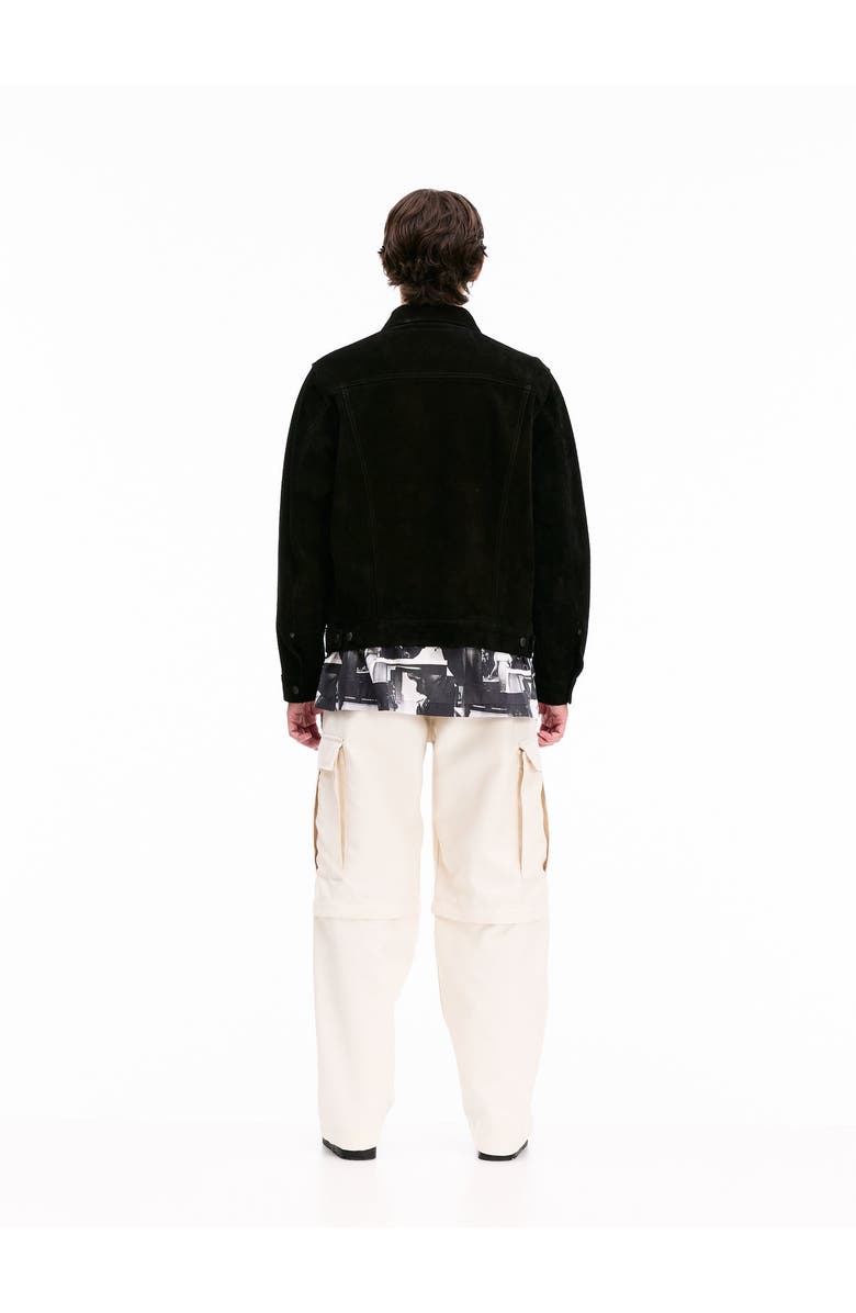 vowels Suede Trucker Jacket, Alternate, color, Black