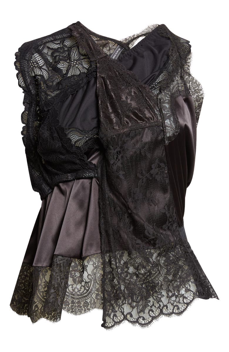 Junya Watanabe Mixed Lace, Satin & Knit Top, Alternate, color, Black