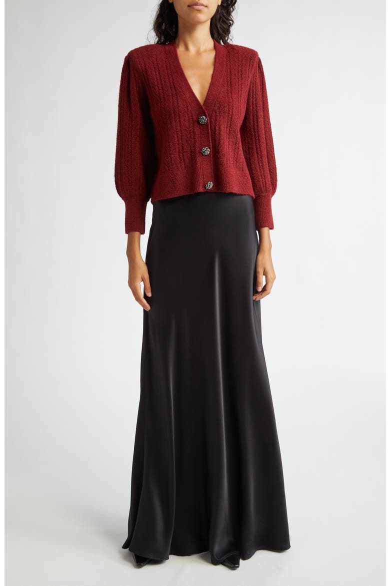 Talullah Jeweled Button Cardigan, Alternate, color, SYRAH