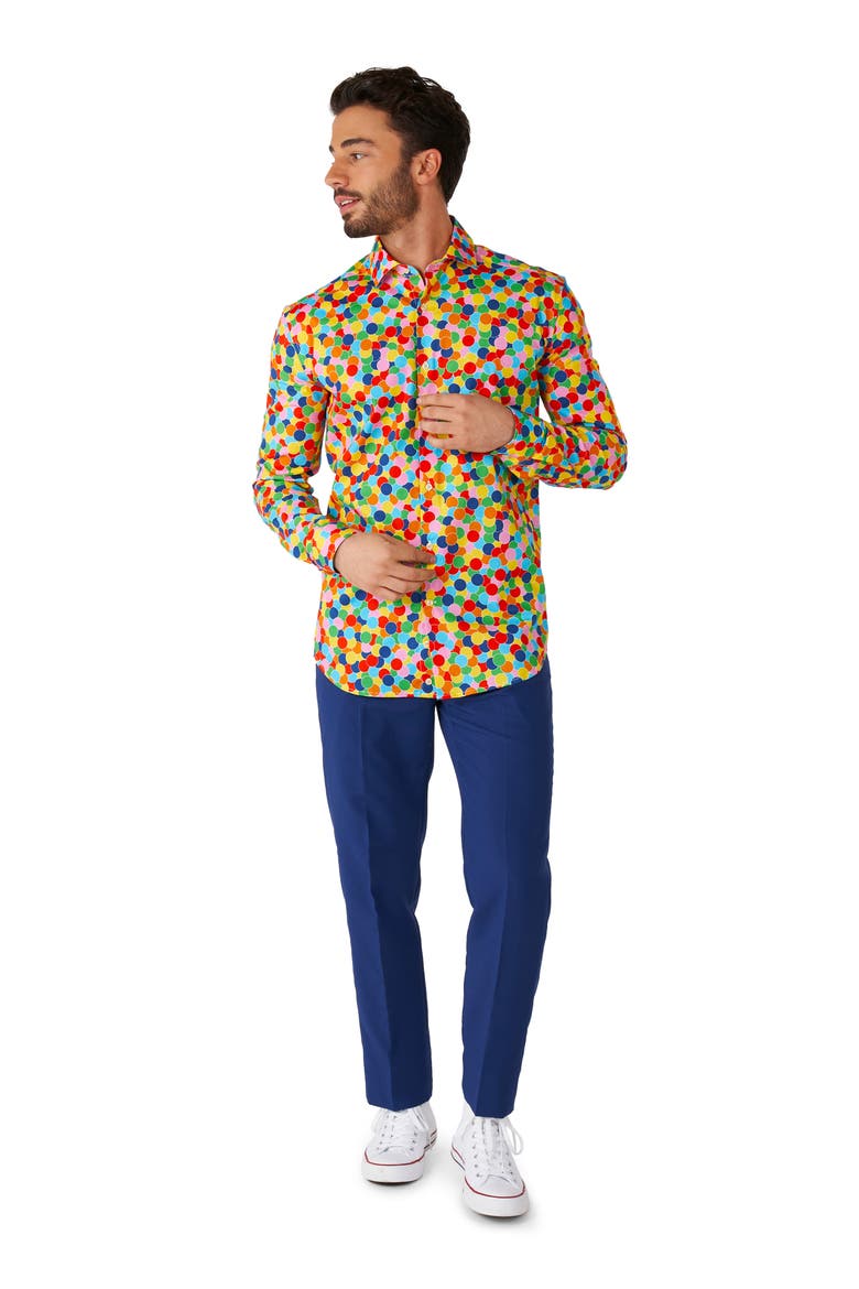 Confetteroni Stretch Button-Up Shirt, Alternate, color, RED/ GREEN/ BLUE/ YELLOW MULTI