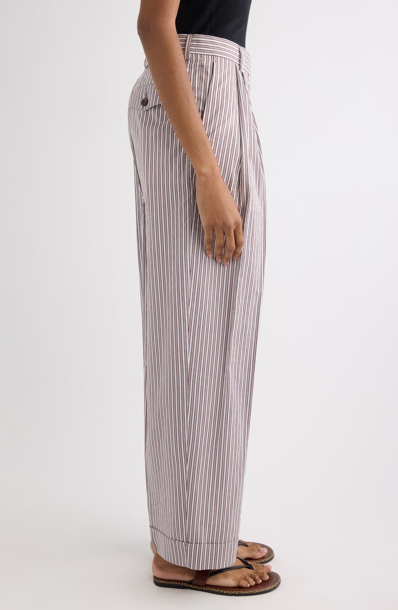 Dries Van Noten Partan Stripe Washed Cotton & Silk Pants, Alternate, color, Brown