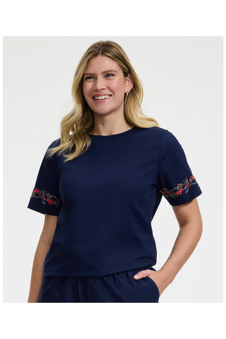 Poplin Eyelet Back Tie Shirt, Alternate, color, Cherry Border/Deep Sea Navy