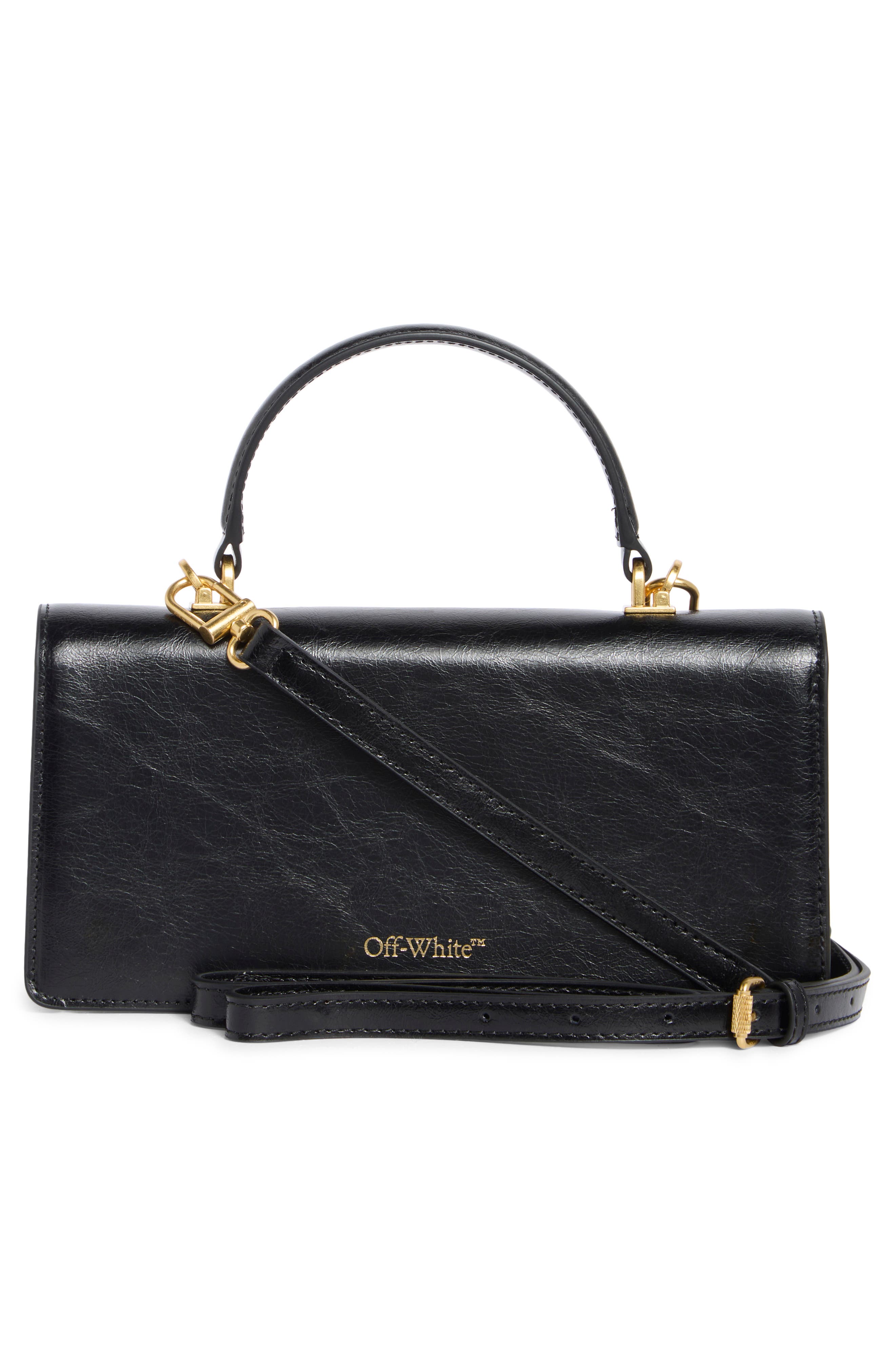 Off-White Jitney East/West Leather Shoulder Bag, Alternate, color, Black