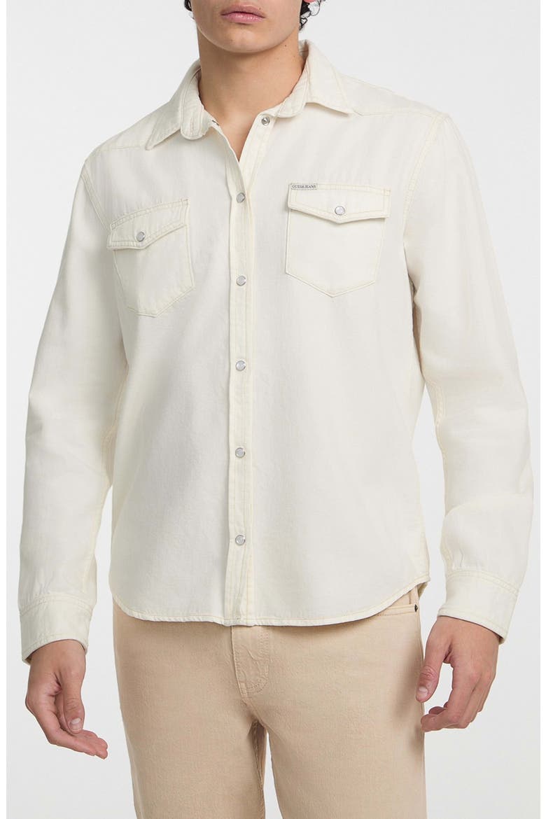 Cotton Denim Snap-Up Western Shirt, Main, color, IVORY